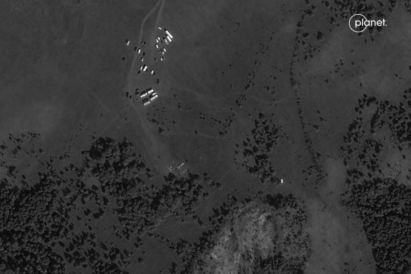 Une image satellite prise le 24 août 2023 par la start-up américaine Planet Labs montrant la zone où le jet privé d'Evgueni Prigozhin s'est écrasé, dans la région de Tver, en Russie.