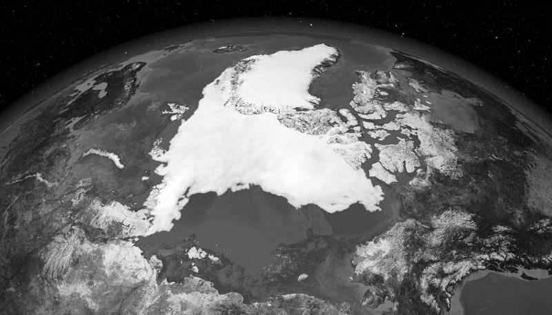 Vue de l'Arctique obtenue par le satellite de la NASA Aqua satellite. 