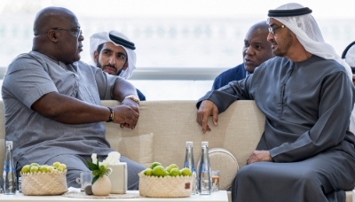 Le président de la République démocratique du Congo Felix Tshisekedi avec son homologue émirati Mohamed bin Zayed al-Nahyan à Abu Dhabi le 24 janvier 2023. 