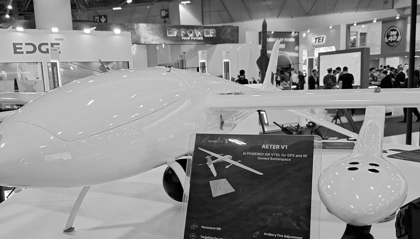 Le drone AETER V1 de la société azerbaïdjanaise Synapline au salon turc de la défense IDEF organisé à Istanbul du 22 au 27 juillet.