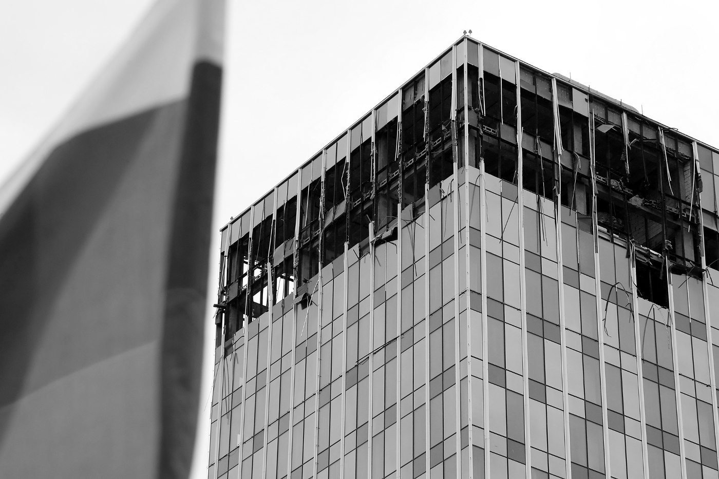 Un bâtiment endommagé à la suite d'une attaque de drone à Moscou, le 24 juillet 2023.