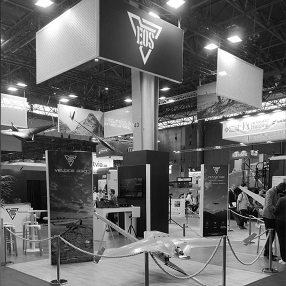 Le stand d'EOS Technologie au salon Eurosatory 2026, qui s'est tenu du 15 au 19 juin à Villepinte, en France.