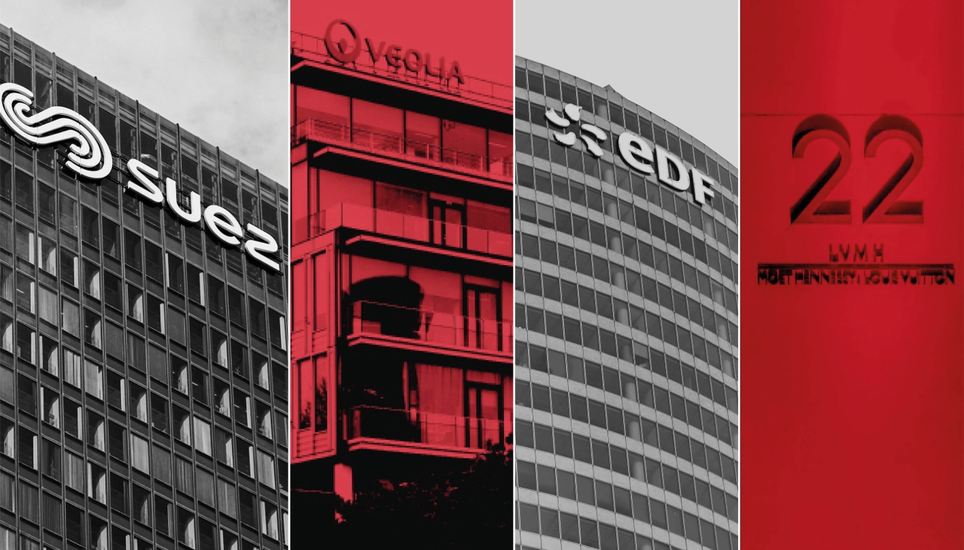 Les sièges de Suez, Veolia, EDF et LVMH.