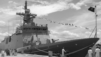 Frégate de la marine philippine de classe Miguel Malvar produite par le sud-coréen Hyundai Heavy Industries sur la base navale de Zambales, aux Philippines, le 20 mai 2025.