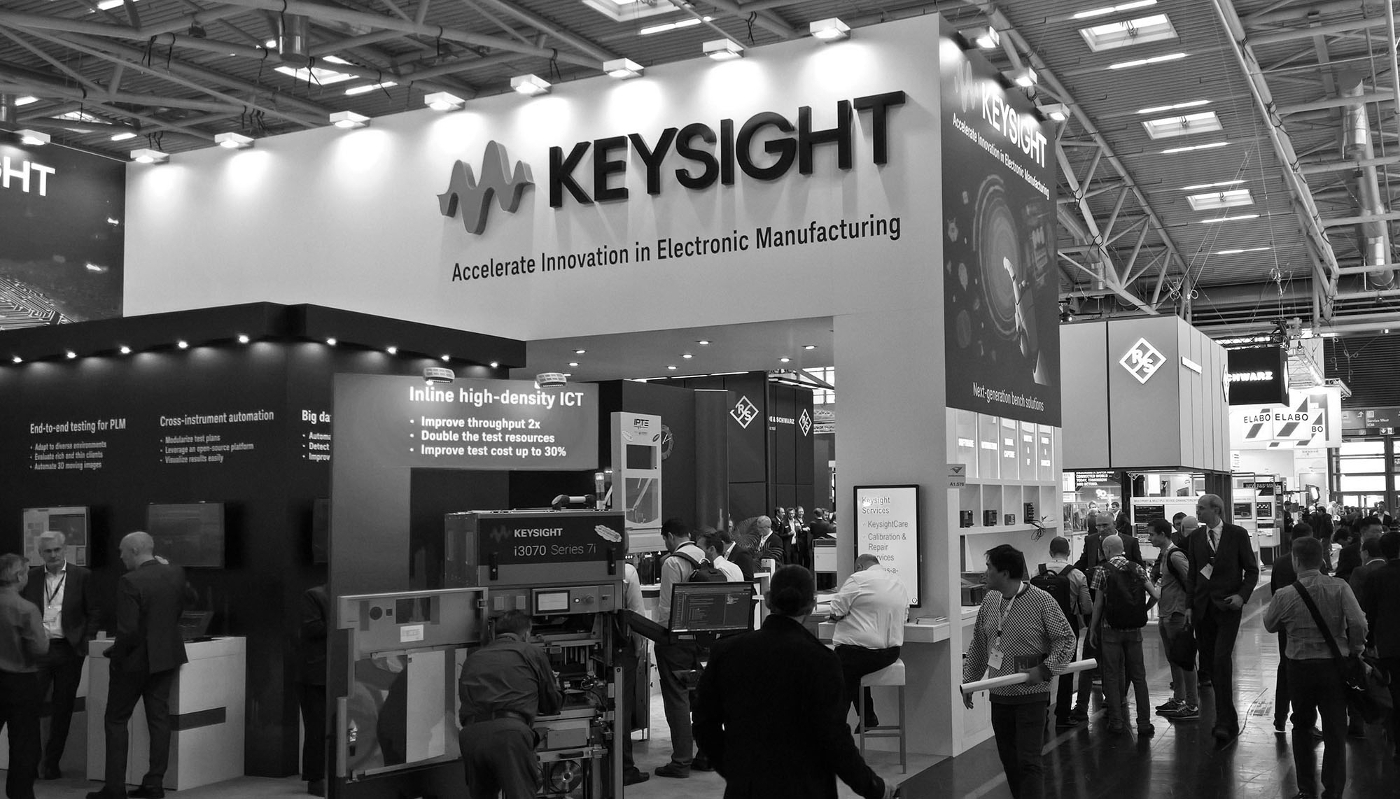 Un stand de la société américaine Keysight au salon de la fabrication électronique à Munich, le 17 novembre 2023.