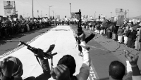 Rassemblement houthi en protestation aux attaques américaines et israéliennes contre l'Iran, à Sanaa, le 3 avril 2026.