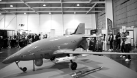 Modèle 'Spearhead' conçu par le fabricant français I-SEE exposé au Salon européen du drone, le 14 octobre 2025 à Bordeaux.