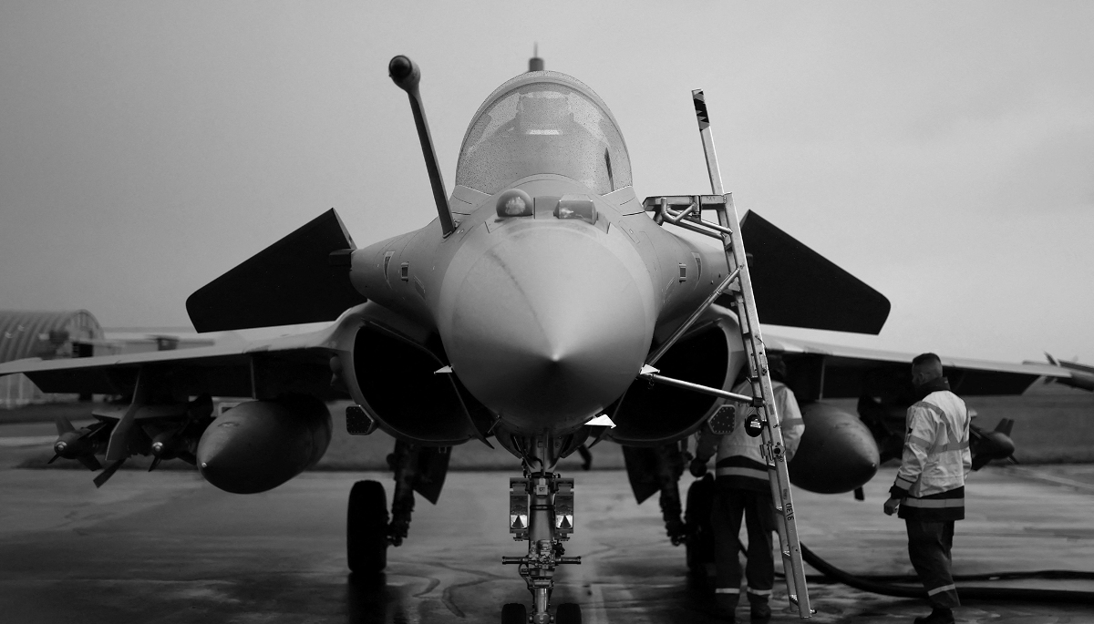 Un avion de chasse Dassault Rafale C à l'aéroport de Montoir-de-Bretagne, près de Saint-Nazaire, le 19 février 2026. 
