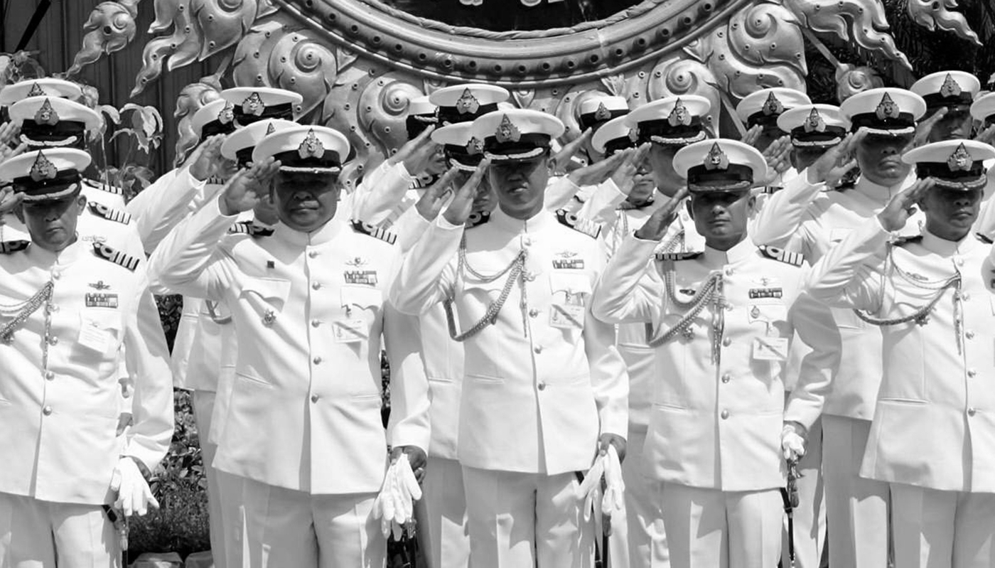 Des officiers de la marine royale thai dans la base navale de Sattahi.