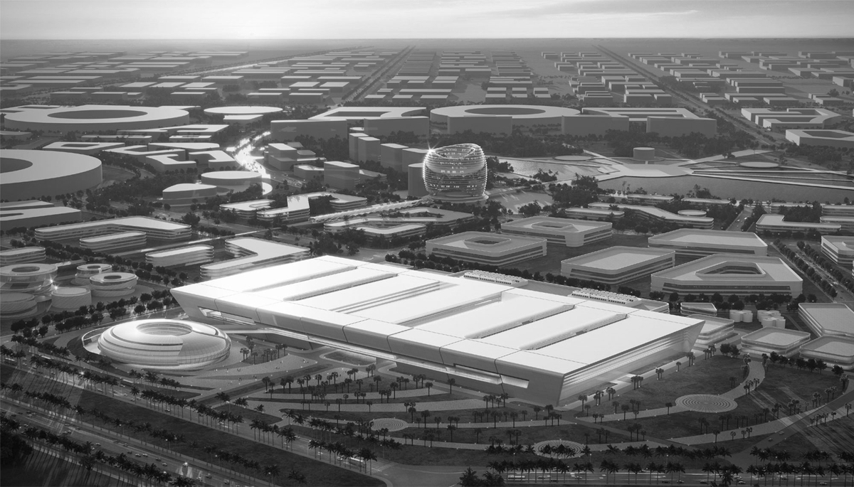 Maquette du projet d'usine de semi-conducteurs que Cosmico envisage de construire avec des partenaires locaux et chinois près du port de Khalifa, au nord d'Abu Dhabi.
