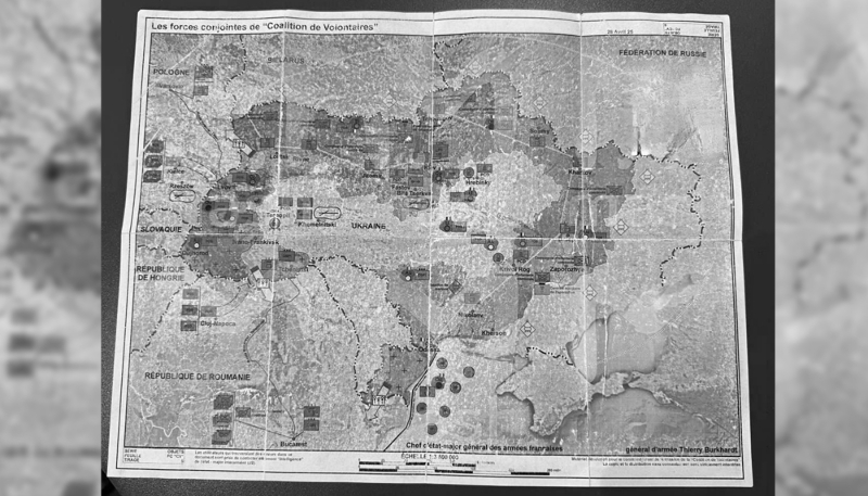 Une carte d'état-major prétendant montrer un éventuel déploiement de troupes occidentales en Ukraine circule sur les réseaux sociaux. 