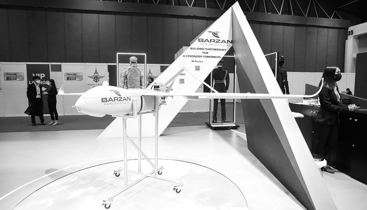 Un drone Barzan présenté sur le salon Défense et sécurité 2022 à Bangkok, en Thaïlande.