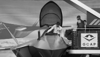 Une maquette du chasseur furtif de sixième génération développé dans le cadre du programme GCAP (Global Combat Air Programme) présentée lors du Salon aéronautique international de Farnborough, au Royaume-Uni, le 21 juillet 2026.