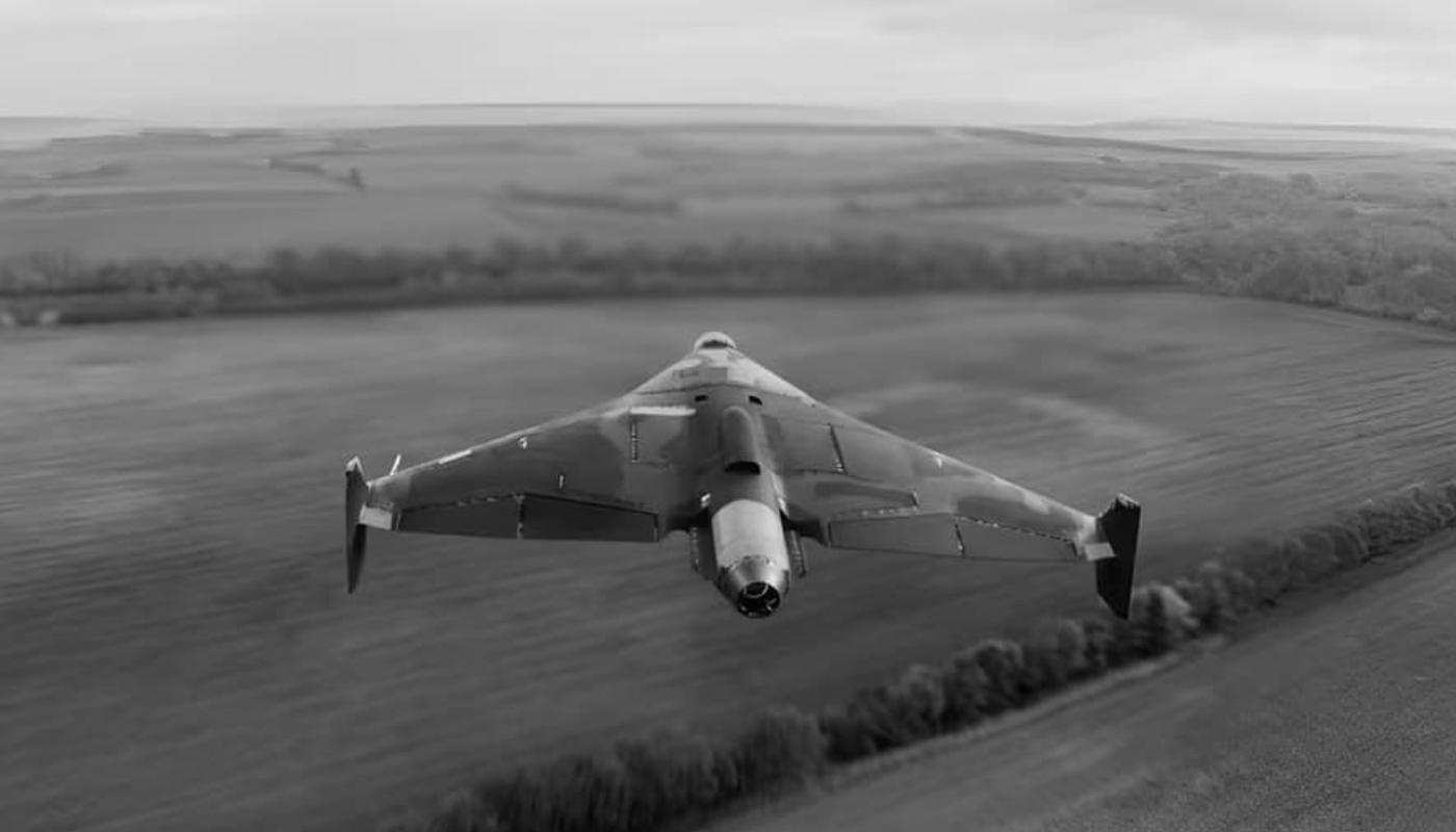Un drone russe Geran-4 à propulsion turbojet lors d'une interception dans le ciel d' Ukraine.
