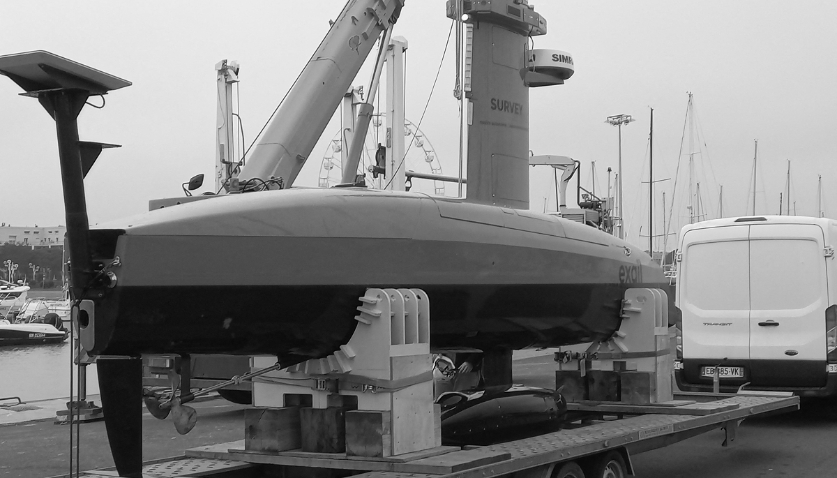 Un drone de surface DriX affrété par la société Exail dans le golfe de Gascogne, en France, le 23 février 2023.