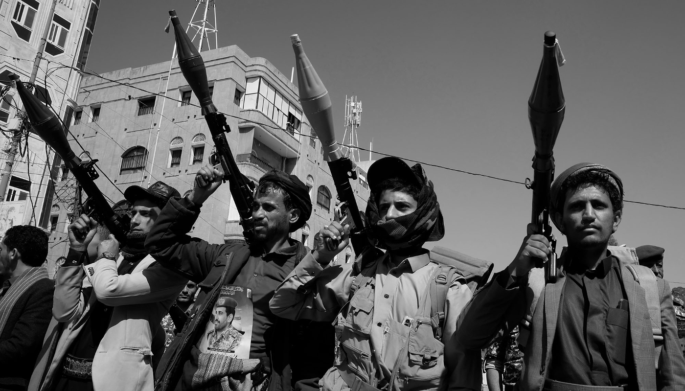 Des membres de la milice houthie  lors d'un rassemblement à Sanaa, au Yémen, le 5 novembre 2025.