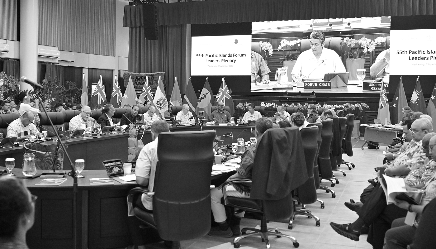Séance plénière lors de la 55e réunion des dirigeants du Forum des îles du Pacifique à Koror, aux Palaos, le 2 septembre 2026.