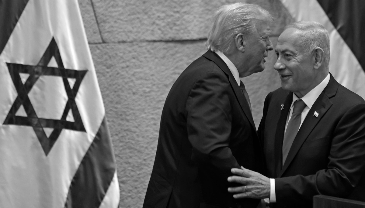 Le président américain Donald Trump et le premier ministre israélien Benjamin Netanyahu au Parlement israélien, la Knesset, à Jérusalem, le 13 octobre 2025. 