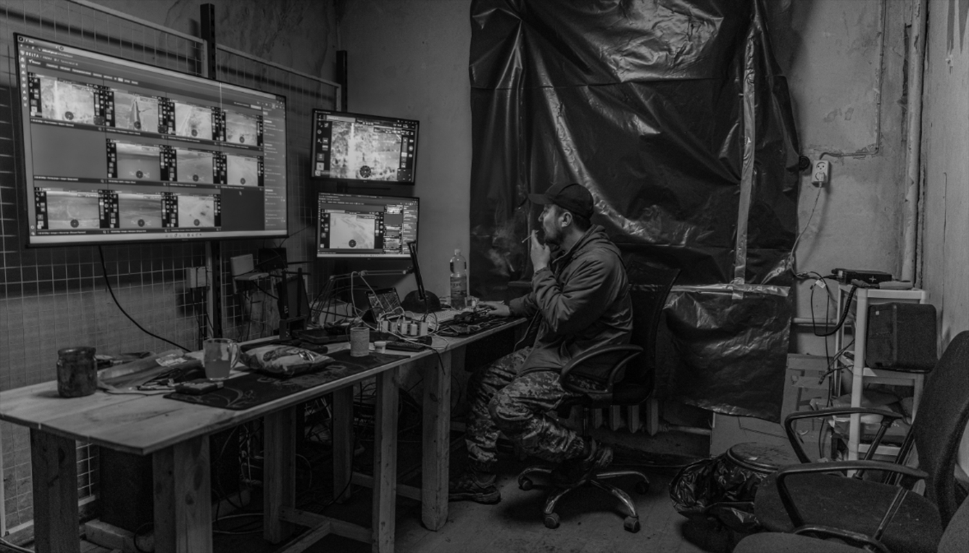Poste de commandement d'une unité de drones dans le secteur d'Izium, en Ukraine.