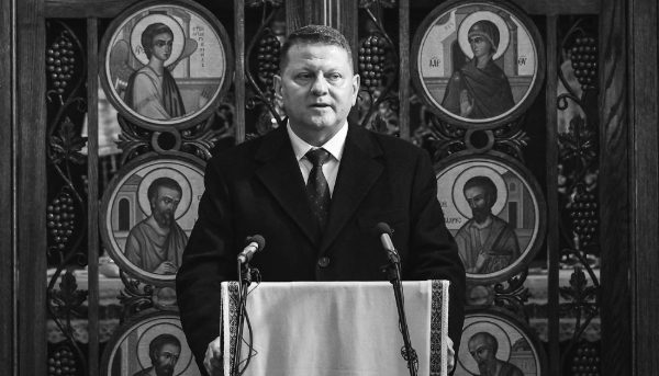 Valeriy Zalouzhny, ambassadeur d'Ukraine au Royaume-Uni, s'exprime à Londres, le 24 février 2025, pour marquer le troisième anniversaire de l'invasion russe.