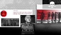 À gauche : captures d'écran du blog de Nicolas Cinquini et du compte Telegram TrackANaziMerc pour lequel il travaille. À droite : insigne du groupe tactique Revanche et photo des combattants du détachement français de cette unité qui sont sur les traces de Nicolas Cinquini.