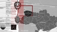 À gauche, un document fuité du SBU sur l'enquête concernant Ivan Ivanovitch Zotchik provenant des travaux de l'outil Foundry de Palantir. Au milieu, les symboles du KGB biélorusse et du FSB.
