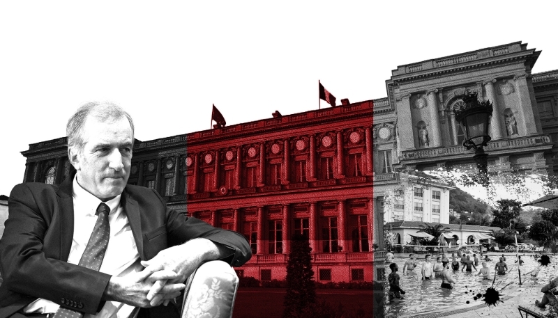 À gauche, Christophe Bigot. En vignette à droite, Le Ledger Plaza Bangui. En arrière-plan, le Quai d'Orsay. 