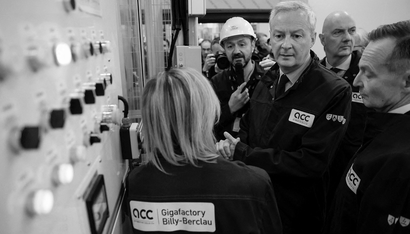 Le ministre de l'économie et des finances, Bruno Le Maire, lors de l'inauguration de la gigafactory d'ACC à Billy-Berclau Douvrin, le 30 mai 2023.