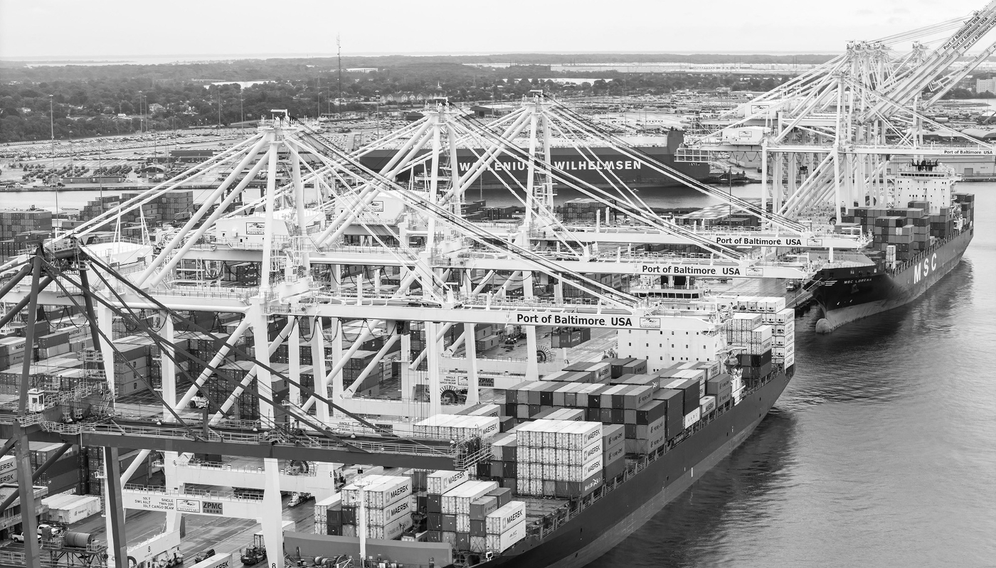 Des porte-conteneurs dans le port de Baltimore, le 30 septembre 2024.
