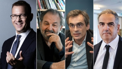 De g. à dr. : Daniel Kretinsky, 
Denis Olivennes, Raphaël Enthoven et Christopher Baldelli.