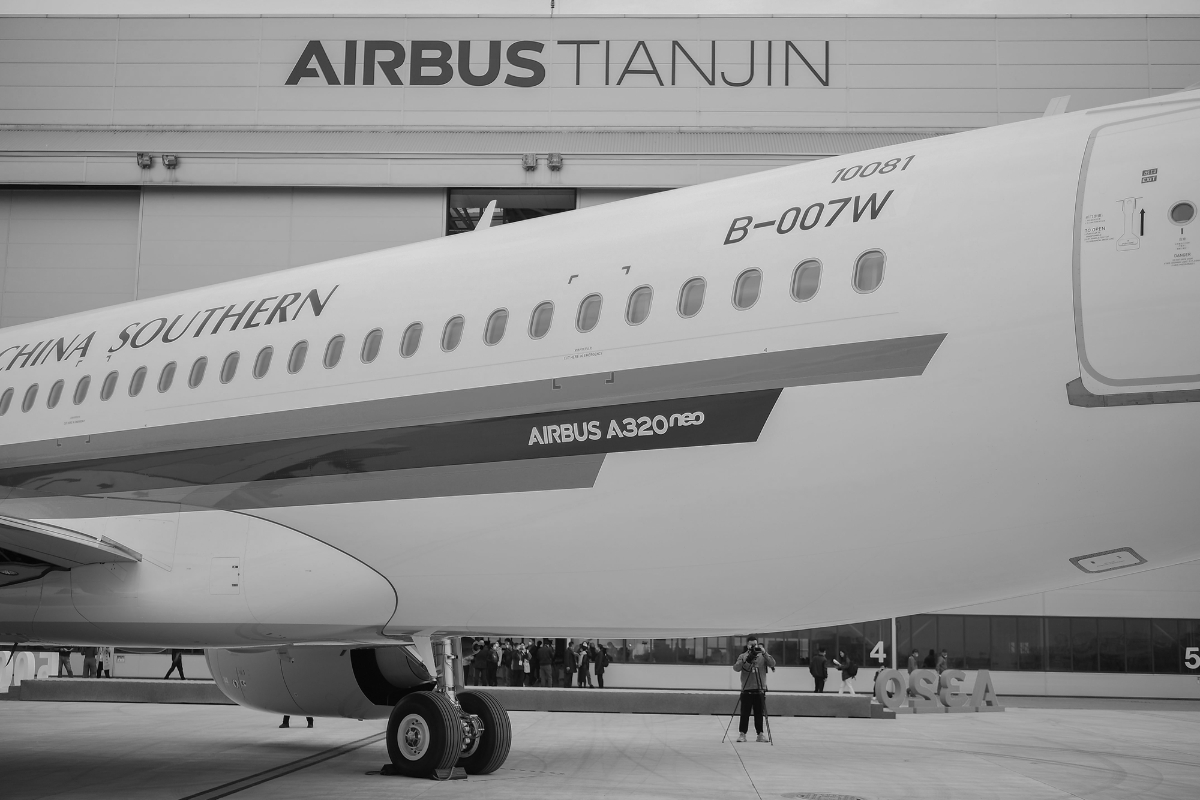 Célébration du 500e Airbus A320 assemblé sur le site de Tianjin, le 29 octobre 2020.