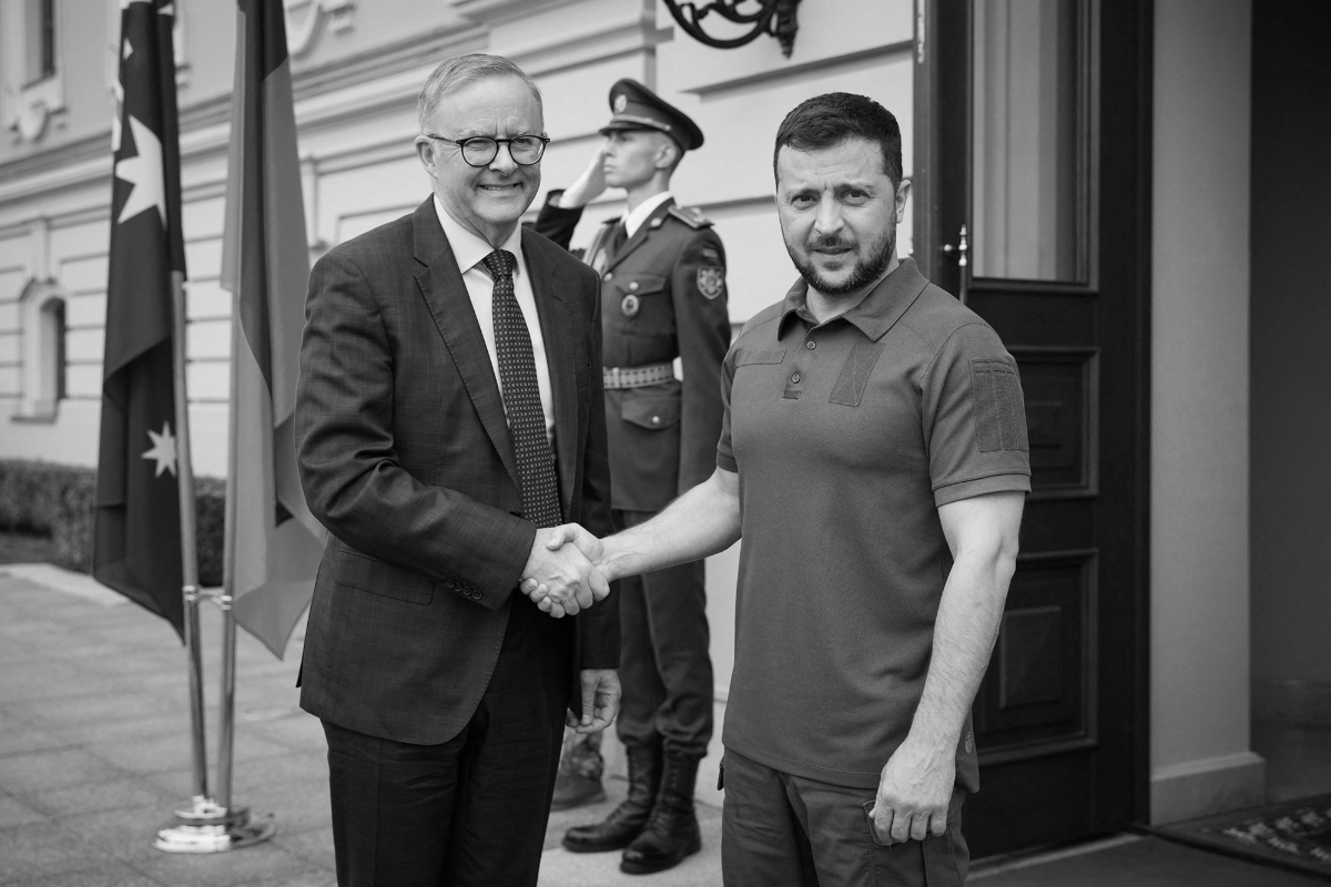 Le premier ministre australien Anthony Albanese et le président ukrainien Volodymir Zelensky lors de leur entrevue à Kiev, le 3 juillet 2022.