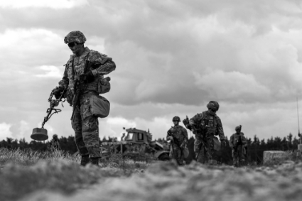 Des militaires de la 4e division d'infanterie américaine lors de manoeuvres de l'OTAN en Pologne.