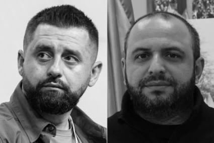 David Arakhamia (à gauche) et Roustem Oumerov, conseillers du président ukrainien Volodymyr Zelensky.