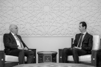 Faleh al-Fayad et Bachar al-Assad, lors d'une précédente rencontre en 2019.