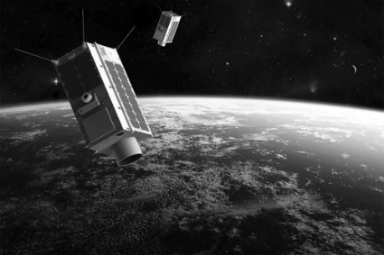 Deux satellites effectuant des relevés d'émissions de gaz à effet de serre.