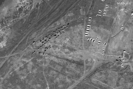Une image satellite de Maxar montrant un bataillon près de la zone d'entraînement de Filativka, en Crimée, le 15 février 2022.