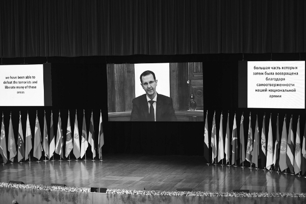 Le président syrien Bachar al-Assad, à l'ouverture de la conférence pour le retour des réfugiés.