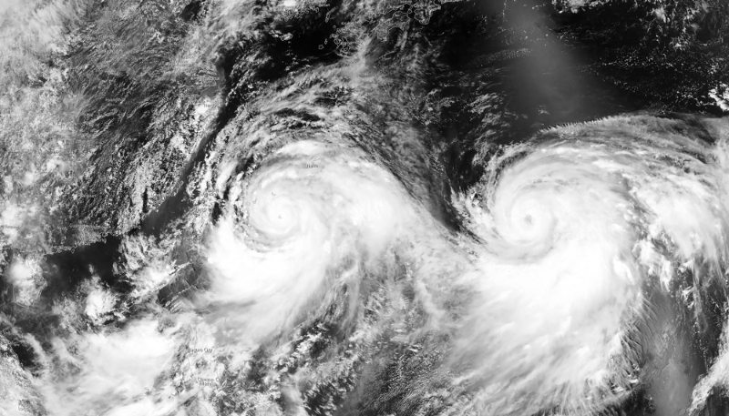 Image satellite du 10 août 2019, obtenue avec l'autorisation de la National Oceanic and Atmospheric Administration (NOAA), montrant le typhon Lekima s'approchant du sud-est de la Chine. 