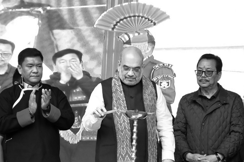 Le ministre indien de l'intérieur Amit Shah lors du lancement du Vibrant Villages Programme dans l'Arunachal Pradesh, le 10 avril 2023.
