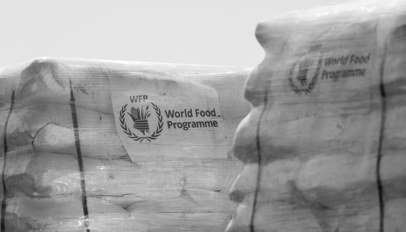 Des colis d'aide humanitaire du Programme alimentaire mondial des Nations unies au poste-frontière de Kerem Shalom, vers la bande de Gaza, du côté israélien, le 26 mars 2024.