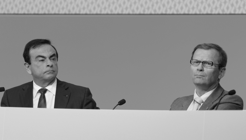 Carlos Ghosn, PDG de Renault de 2005 à 2019, et Patrick Pélata, numéro 2 de la société, en 2010 à Paris.