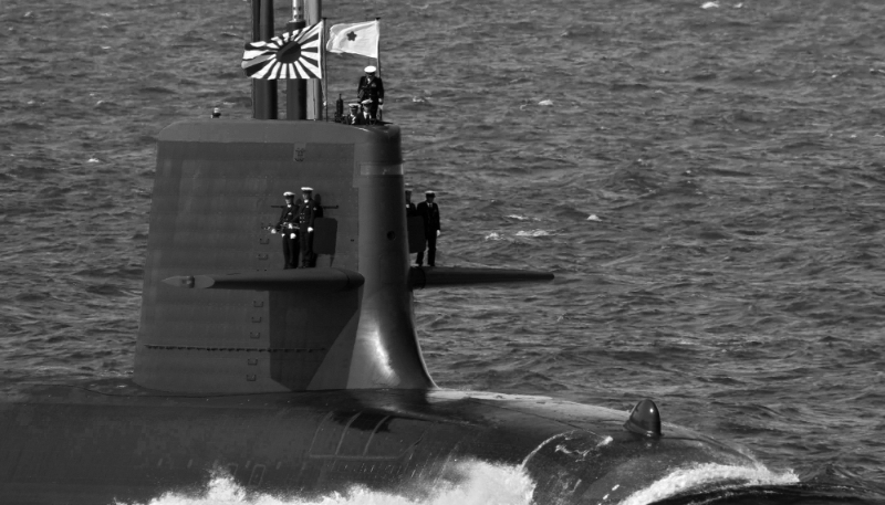 Le sous-marin JS Taigei (SS-513) de la Force maritime d'autodéfense japonaise lors de la 70e revue internationale de la flotte dans la baie de Sagami, dans la préfecture de Kanagawa, au Japon, le dimanche 6 novembre 2022.