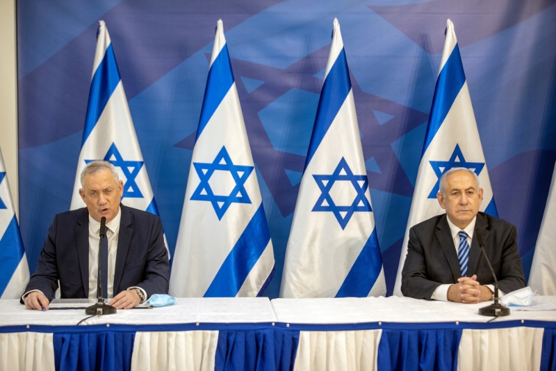 Le ministre de la défense israélien Benny Gantz (à gauche) et le premier ministre Benjamin Netanyahou.