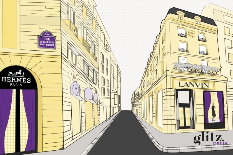 Les boutiques Hermès et Lanvin, au 24 et 22 rue du Faubourg Saint-Honoré, à Paris.