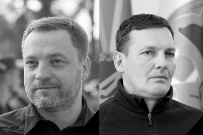 Le ministre de l'intérieur ukrainien Denys Monastyrskiy (à gauche) et son adjoint Evgueni Enine sont décédés lors du crash du 18 janvier 2023.