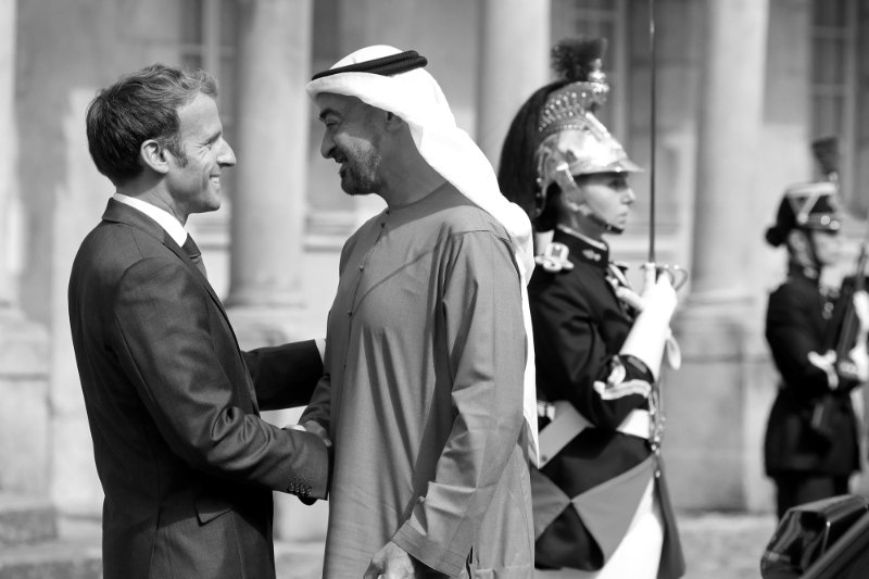 Emmanuel Macron reçoit Mohammed bin Zayed al-Nayan le 15 septembre 2021 au château de Fontainebleau.